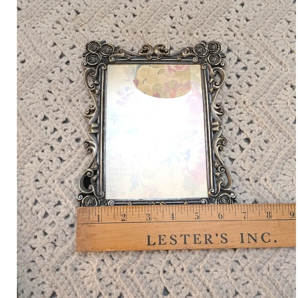 Vintage Victorian Style Ornate Rose Pewter Metal 5x7 Picture Frame Scrollwork
